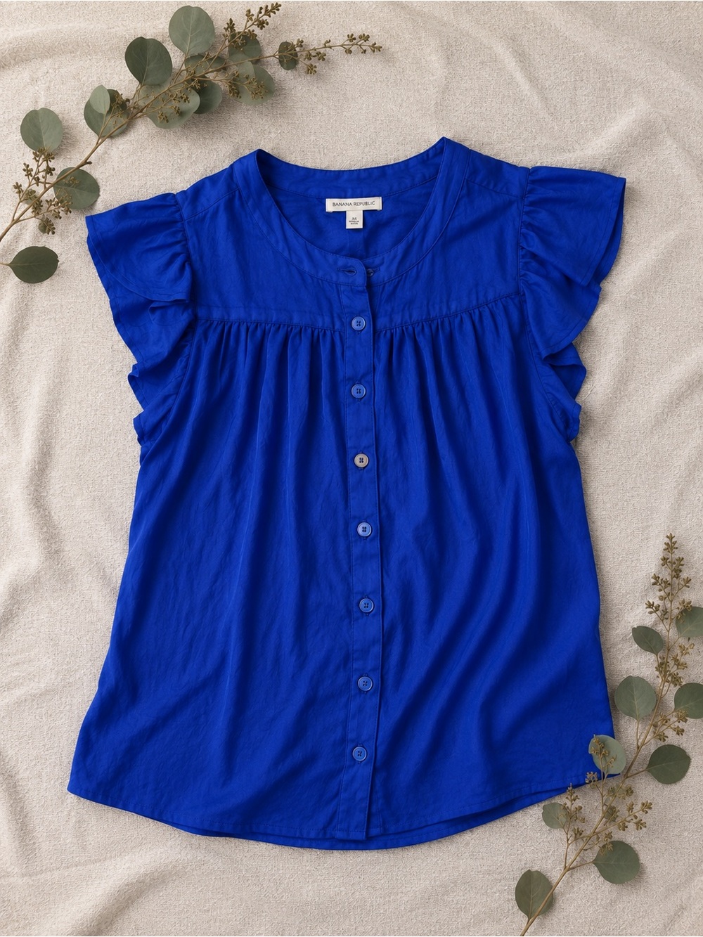 Banana Republic Cobalt Silk Blend Button Front Blouse | Effortless Minimal Chic